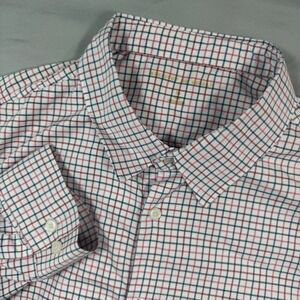 Archive Mens Tattersall Check Shirt White Navy Red Size L Preppy Office Career